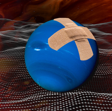 a blue planet with a band aid on it